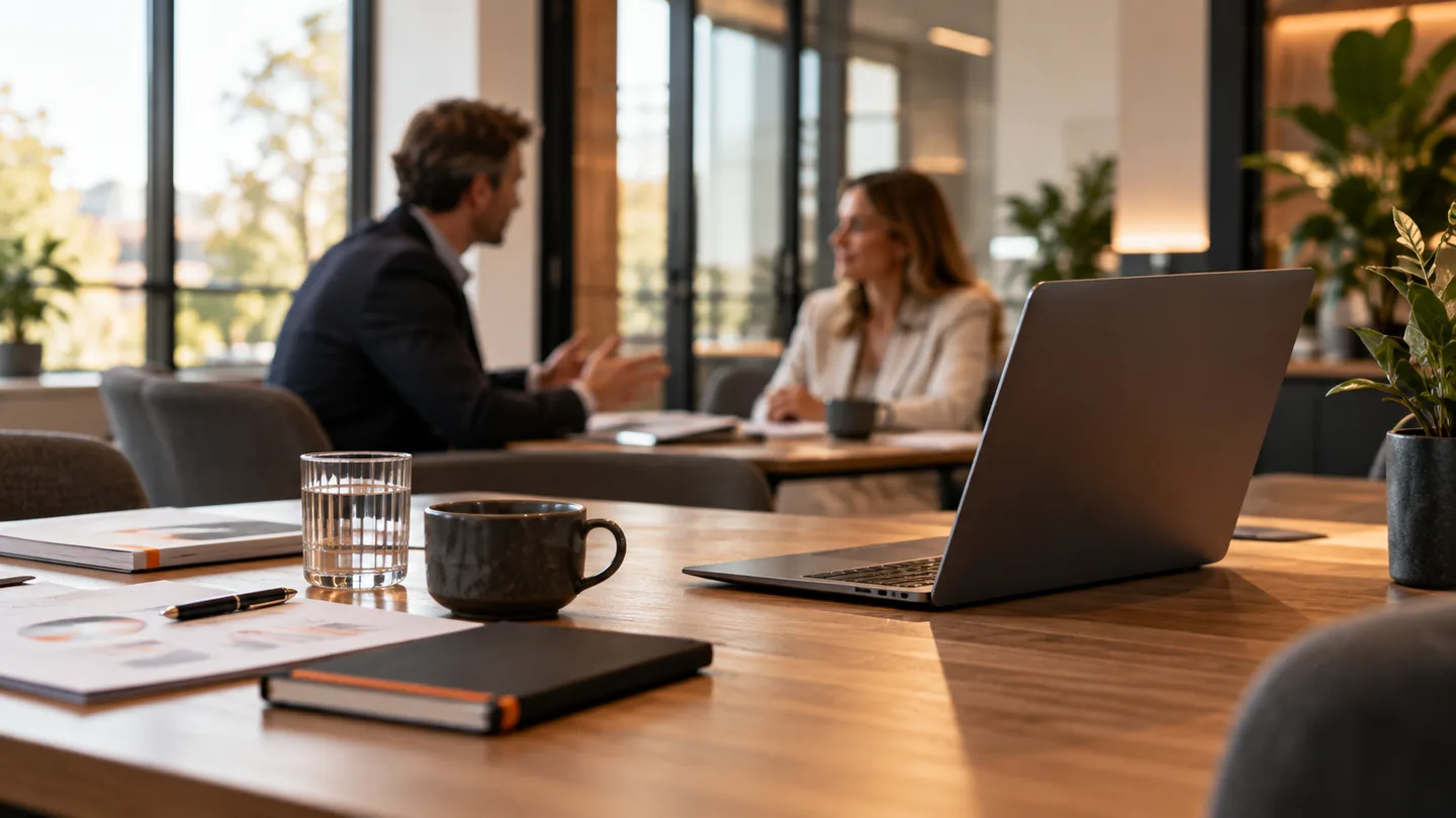Persoonlijk en professioneel adviesgesprek in een rustige kantooromgeving
